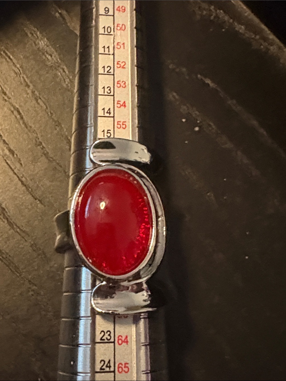 Silver Ring with Oval Red Cabochon